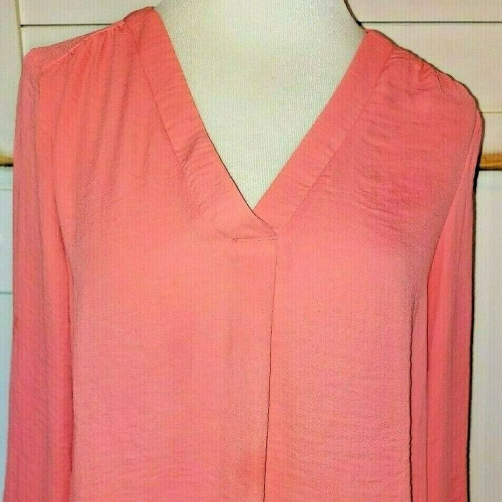 ANA a.n.a. Top Salmon Women's Small 3/4 Sleeve Sheer Pullover Blouse Coverup